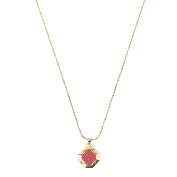 Yves Saint Laurent Jewelry - YVES SAINT LAURENT Logo Plate Necklace Pink